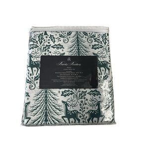 Brooks Brothers Holiday Christmas Print 100% Cotton Full Sheet Set White Green